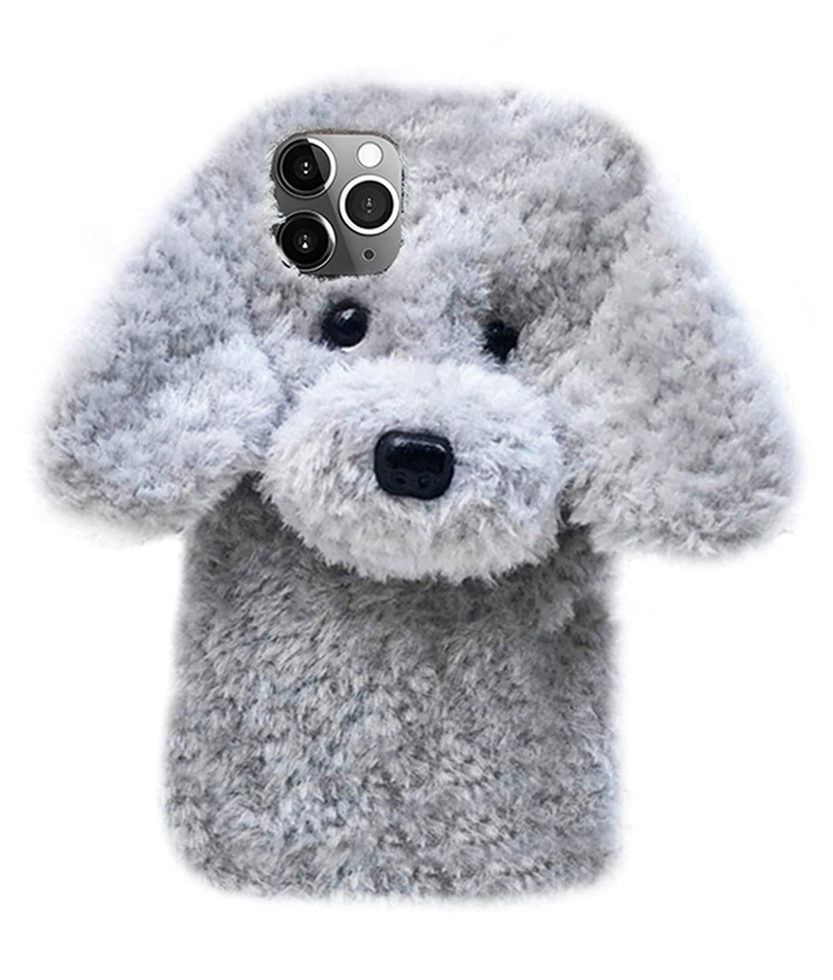 UnnFiko Super Cute Teddy Dog Fluffy Fur Case Compatible with iPhone 11, Fuzzy Furry Warm Plush Soft TPU Winter Case Protective Covers (Teddy Brown, iPhone 11)