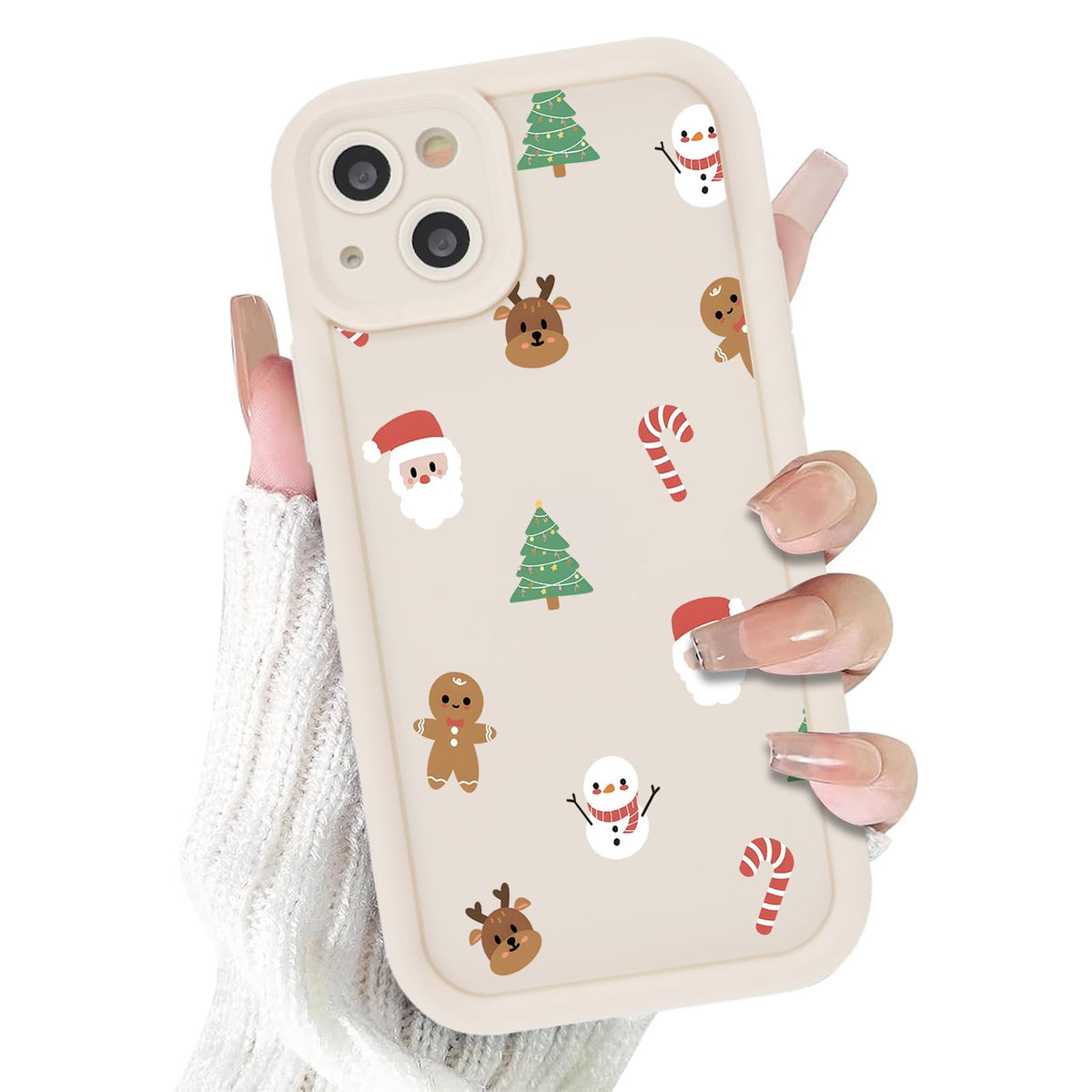 Christmas Phone Case for iPhone 14 6.1", Cute Christmas Tree Gingerbread Man Snowflake Pattern Gifts Case, Pink Aesthetic Protective Shockproof Silicone Cover for Women Girls Men -Pink Snowflakes