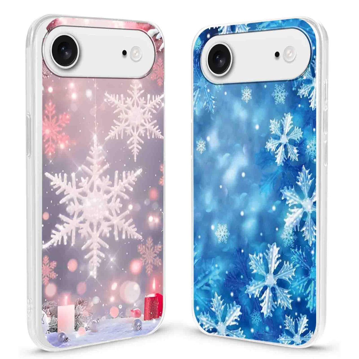 Christmas 2 Pack for iPhone 14/13 Phone Cases, Cute Case with Snowflake Printed Pink Blue Pattern Clear Soft Aesthetic Design Funda Flexible Ultra-Thin Girly Protective Women Cover