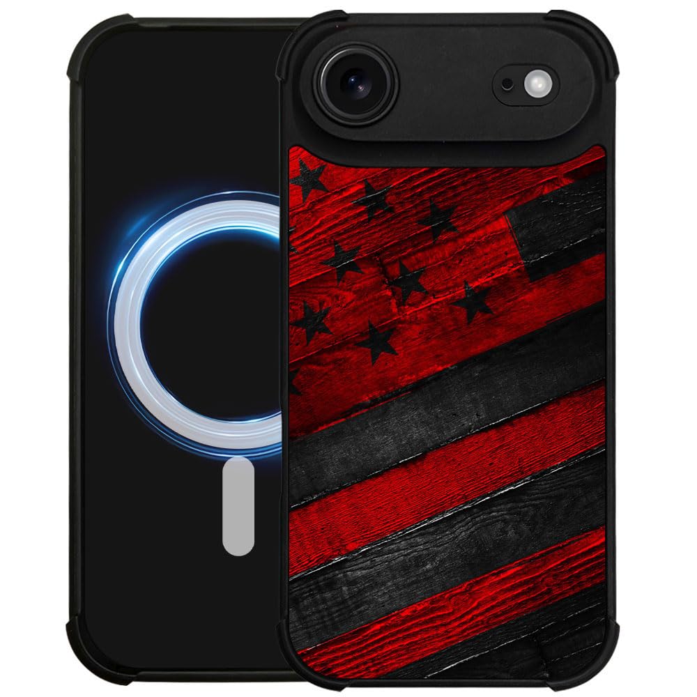 DJSOK Case for iPhone 17,Compatible with MagSafe,Anti-Scratch Shockproof Case,Wood American Flag Fish