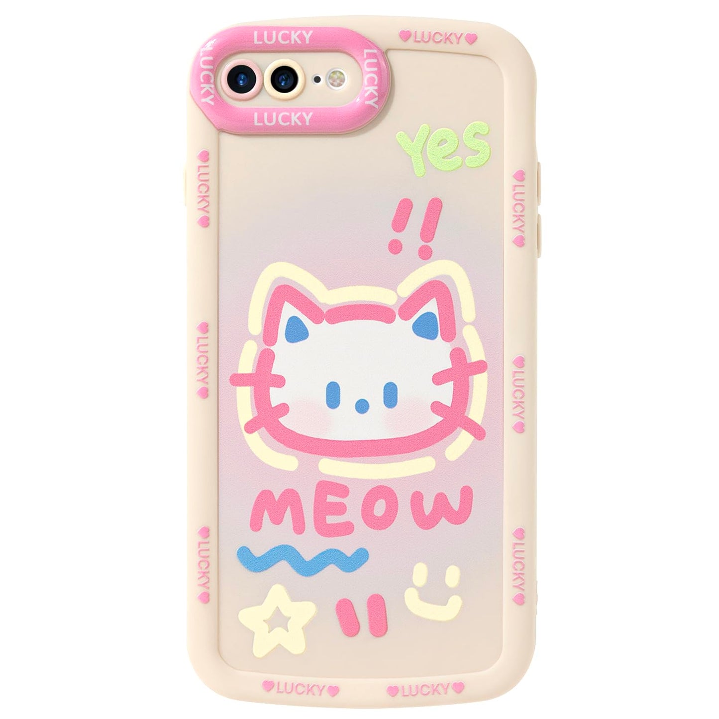 Cute Phone Case Compatible with iPhone 13, Big Head Kitty Cat, Animals Cartoon Soft Touch TPU Heavy Duty Protection Bumper Case Cover for Girls Kids Women