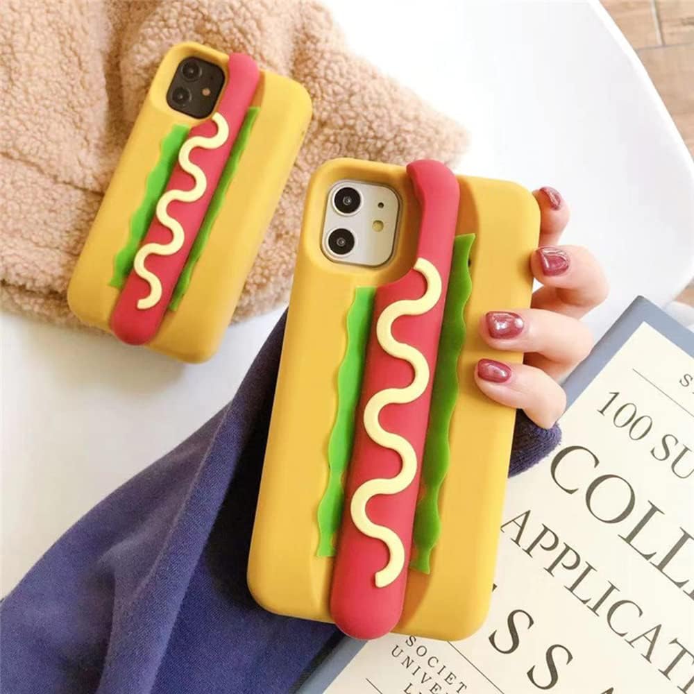 Case for iPhone 14 Case Silicone Cute, Camera Lens Protector Design Kawaii 3D Thick Case Protective Cover (Hot Dog, iPhone 14)