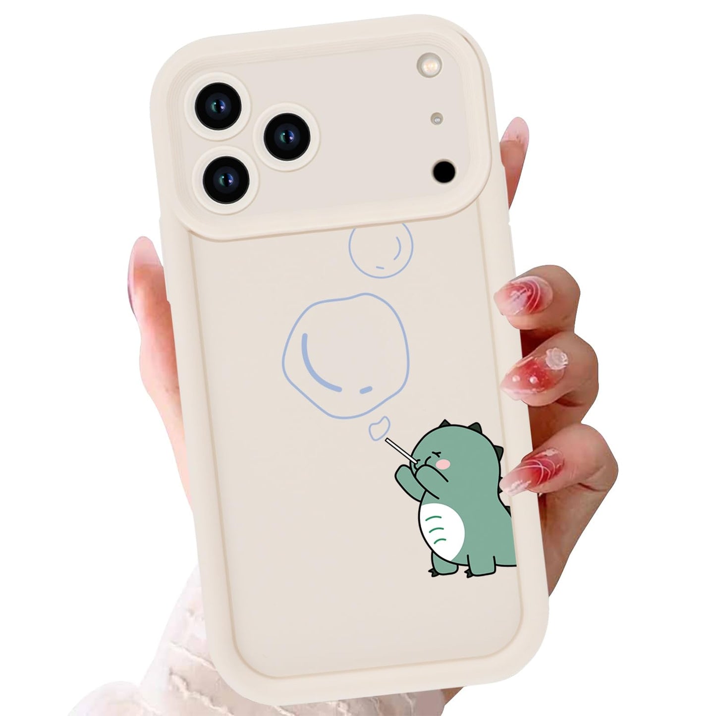 Cute Dinosaur Phone Case for iPhone 15 6.1",Kawaii Cartoon Bubble Cases Funny Design Pattern Cover for Girls Kids Boys,Beige Soft Shockproof Lens Protection Funda for iPhone 15