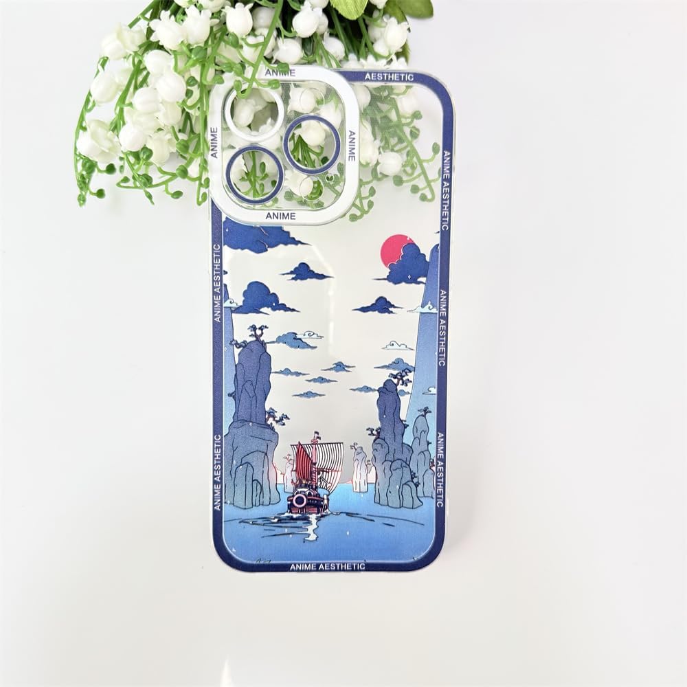 for iPhone 17 Pro Cute Clear Case, Japanese Cool Cartoon Anime Aesthetic Scenery Design Stylish Soft Shockproof Angel Eyes Protective Transparent Back Case Cover Shell (Landscape-4, for iPhone 17 Pro)