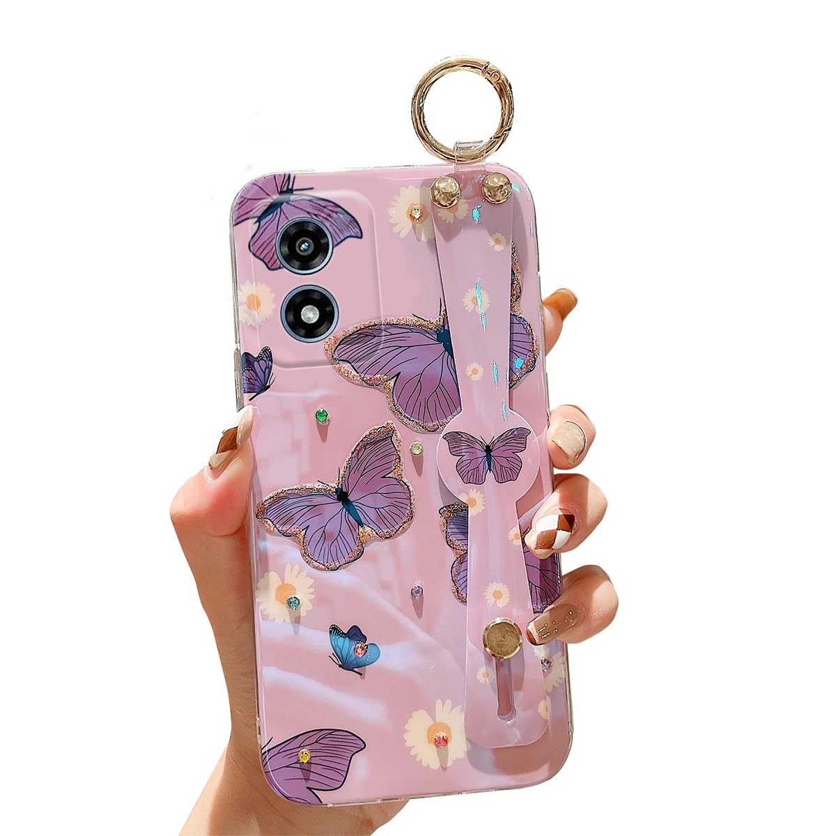 for Motorola Moto G Power 5g 2025 Case 6.8" with Wrist Strap Stand Glitter IMD Cute Kawaii Cartoon Pattern Design Shockproof Protective Phone Cases for Girls & Women - Sunflower