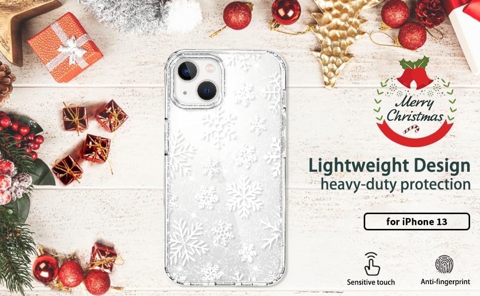 Christmas Phone Case for iPhone 13 6.1", Cute Glitter Christmas Tree Candy Snowflake Pattern, Preety Bling Sparkle Soft TPU Anti-Scratch Shockproof Protective Cover for Women Girls