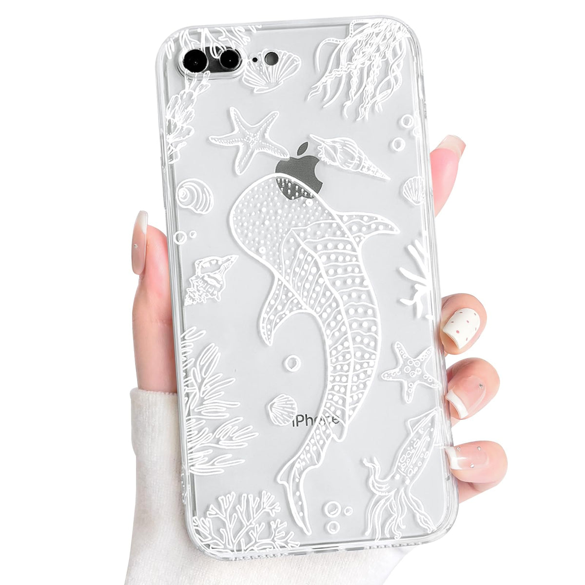 NITITOP Compatible with iPhone 15 Case Clear Sea - White Turtle | Cute, Shell whale ocean animal, For women men girls boys, Slim, Soft TPU, Shockproof