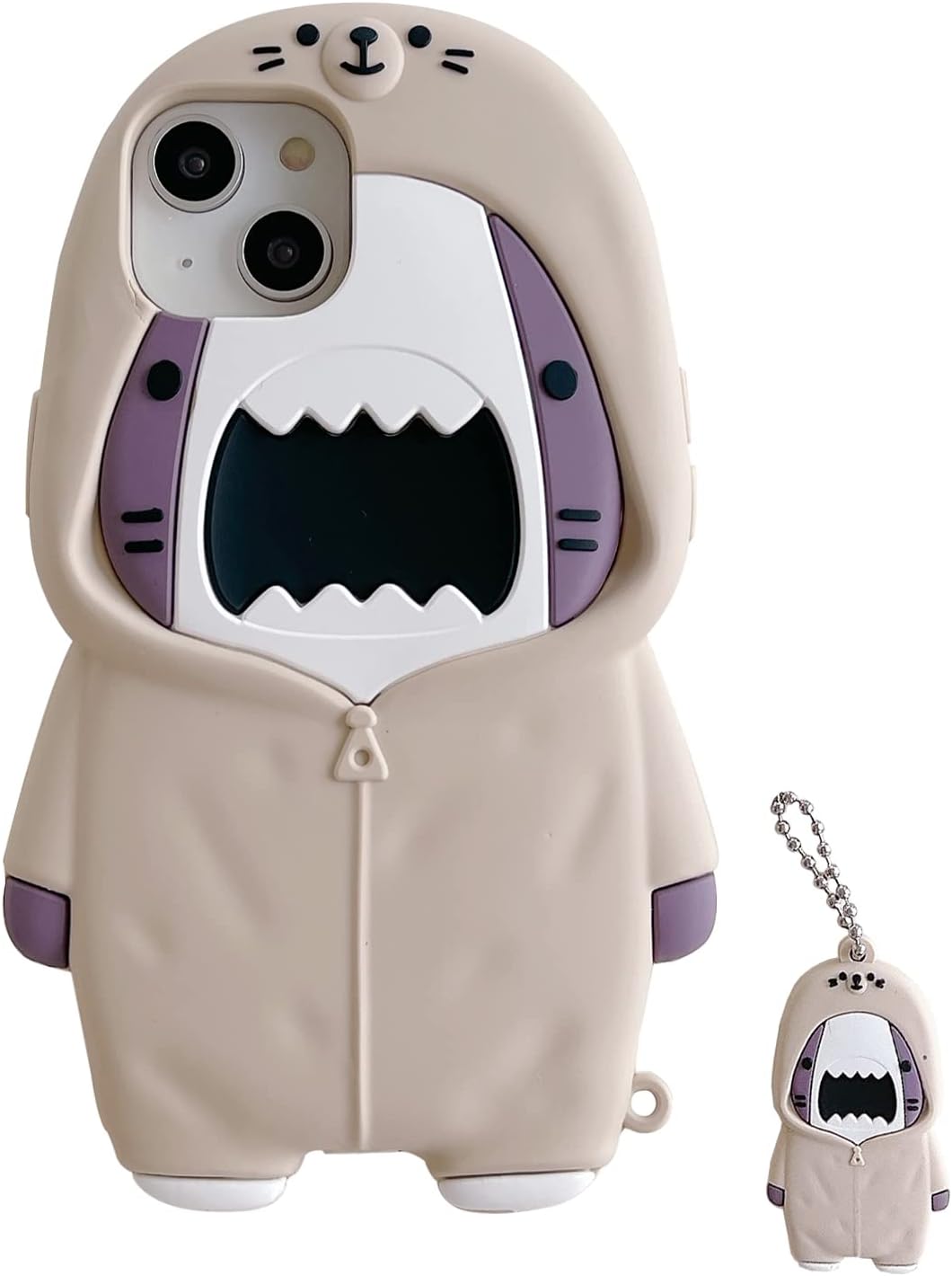 Case Compatible with iPhone 14,Cute 3D Kawaii Funny Sweater Shark Cartoon Cover with Keychain Soft Silicone Gel Drop Protector Women Girls