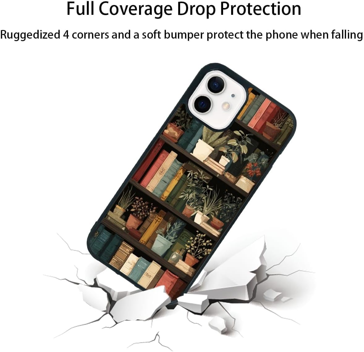 Plant Parent Bookshelf Botanical Greenery Library Phone Case, Shockproof Protective Cover for iPhone 11 12 13 14 15 16 17 Pro Max Plus Mini XR 7 8 SE
