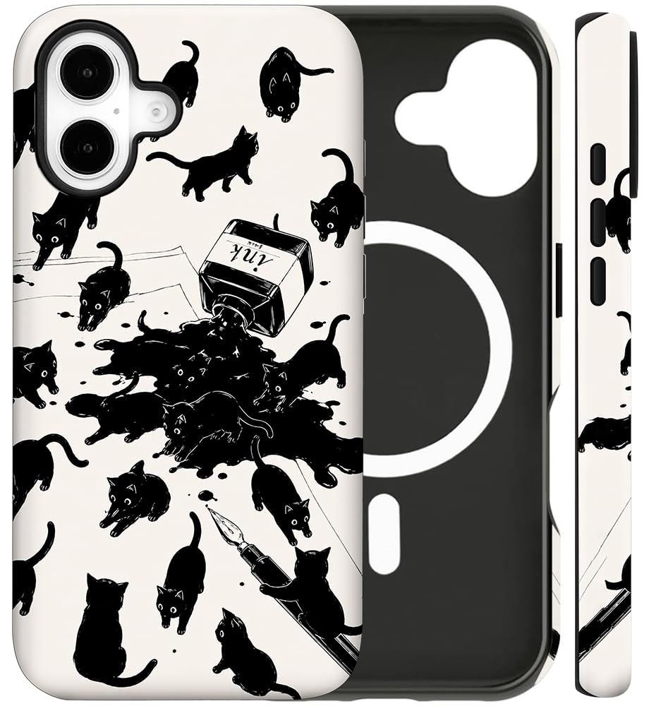 Magnetic for iPhone 13/14 Case Cute Cat Phone Case, Apricot | Shockproof Slim TPU and Hard PC Protective Phone Cover Compatible with MagSafe Designed for Women Girls Gift