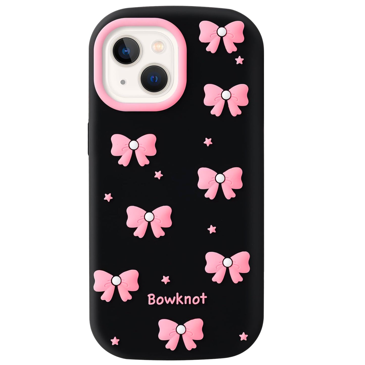 Cute Phone Case Compatible with iPhone 13/14/ 15, Bow 3D Cartoon Soft Silicone Heavy Duty Protection Shockproof Cases Cover for Girls Women, Light Pink