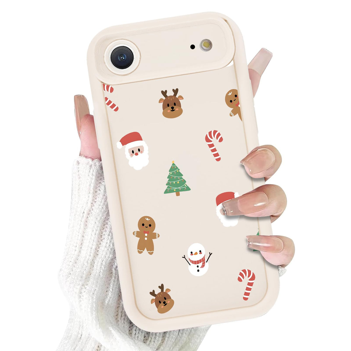 Christmas Phone Case for iPhone 14 6.1", Cute Christmas Tree Gingerbread Man Snowflake Pattern Gifts Case, Pink Aesthetic Protective Shockproof Silicone Cover for Women Girls Men -Pink Snowflakes