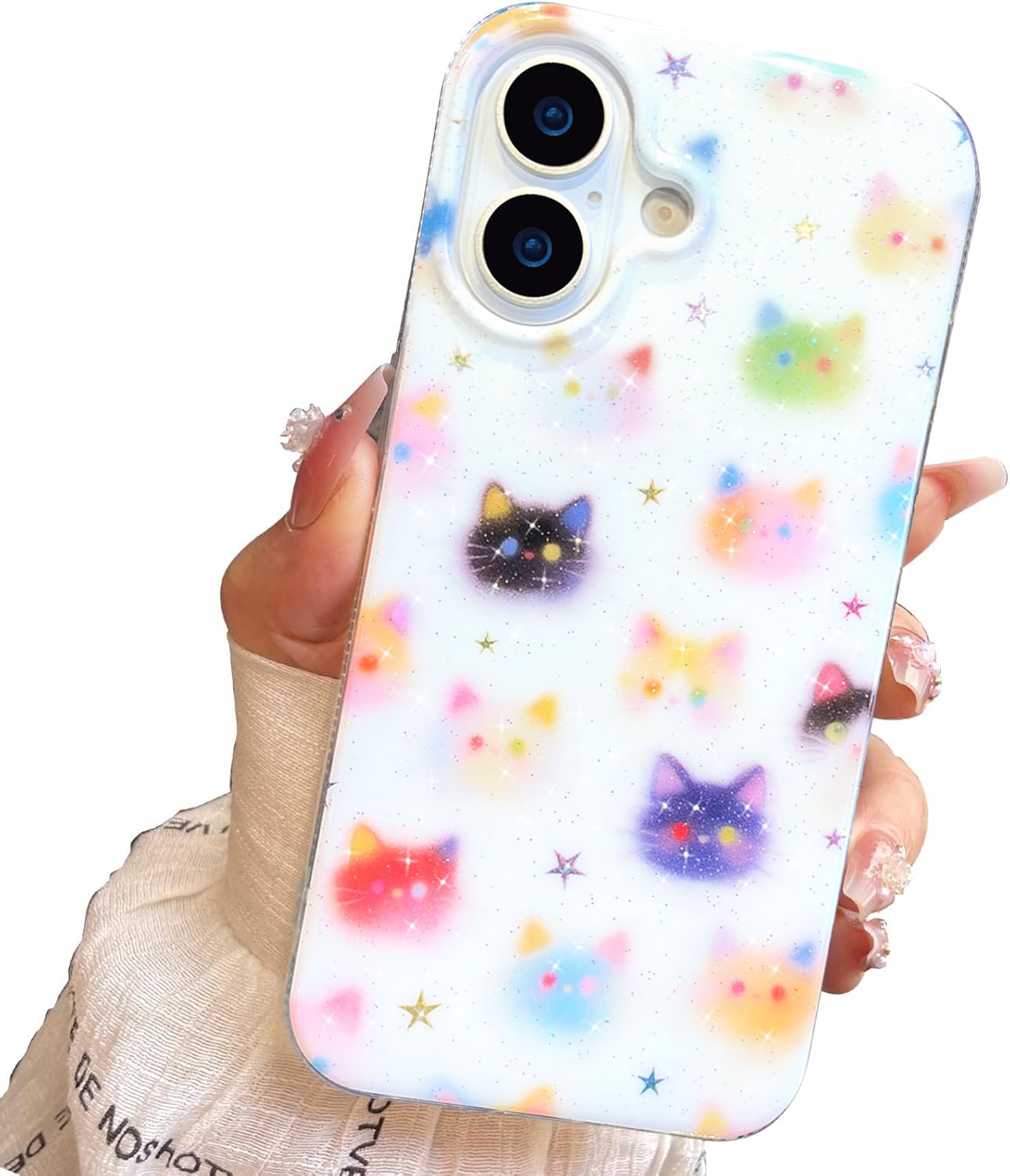 Compact Case for iPhone 15 Black cat Design,Cute Trendy Soft Slim TPU Shockproof Protective Bumper Phone Cases Cover for Women Girls Aesthetic Glitter Shiny Adorable