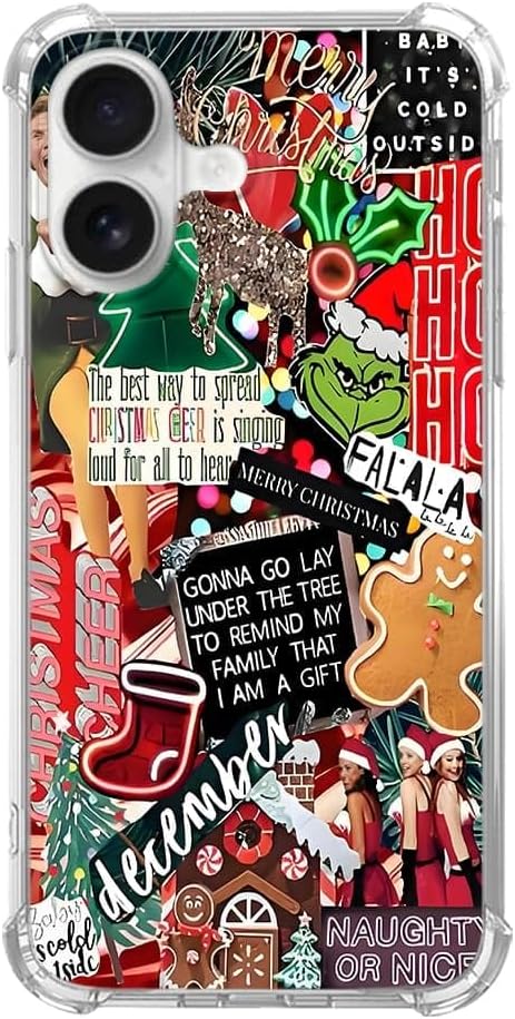 Pink Christmas Pattern Case for iPhone 16, Cute Reindeer, Trendy Cool Soft TPU Bumper Cover Case for iPhone 16