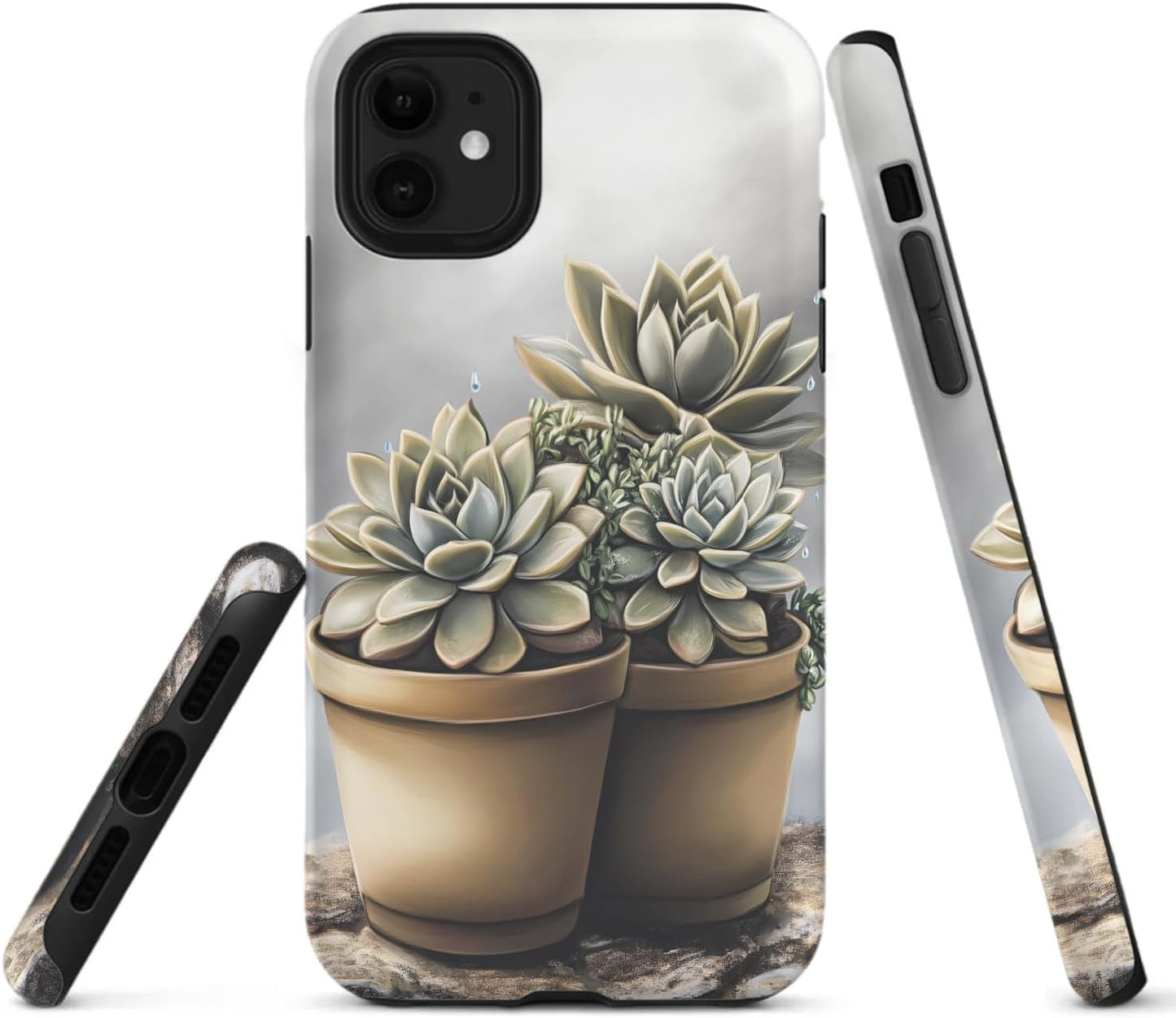 Raindrops Potted Plants Phone Case Compatible with iPhone 16 15 14 13 12 Compatible with Samsung Galaxy S25 S23 Plus S21 FE S22 Dual Layer Sturdy Shockproof Full Protection with Mag-Safe