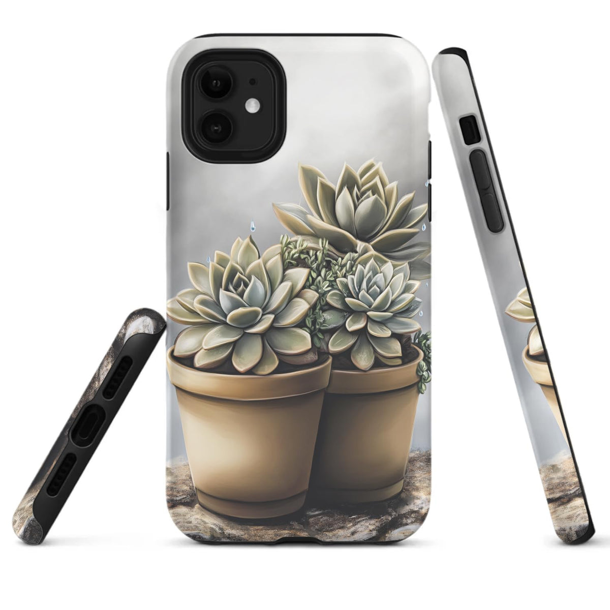 Raindrops Potted Plants Phone Case Compatible with iPhone 16 15 14 13 12 Compatible with Samsung Galaxy S25 S23 Plus S21 FE S22 Dual Layer Sturdy Shockproof Full Protection with Mag-Safe