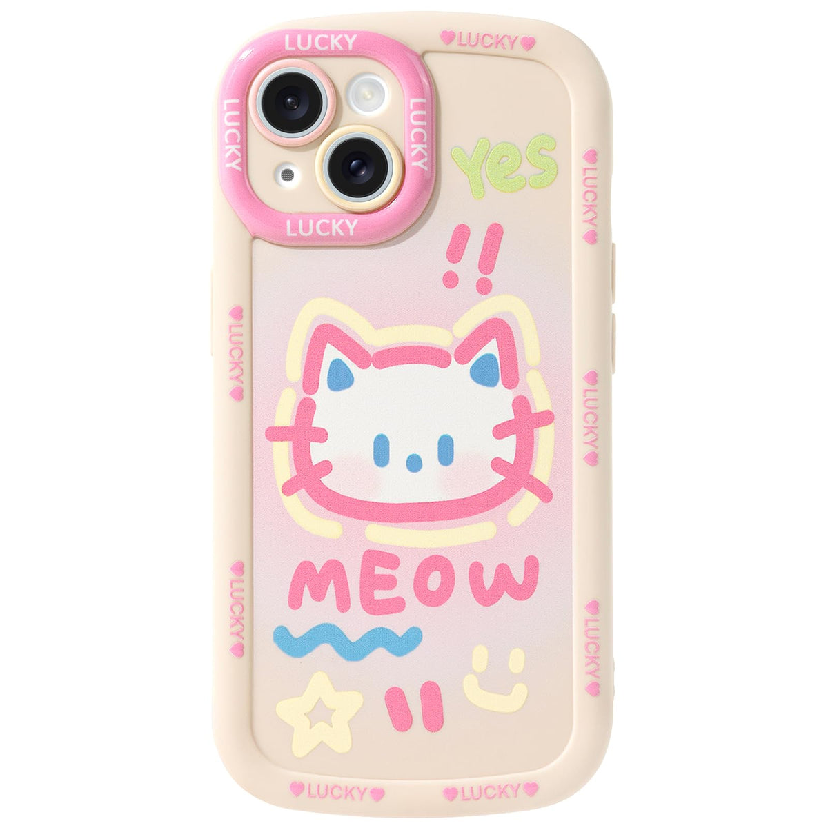 Cute Phone Case Compatible with iPhone 13, Big Head Kitty Cat, Animals Cartoon Soft Touch TPU Heavy Duty Protection Bumper Case Cover for Girls Kids Women
