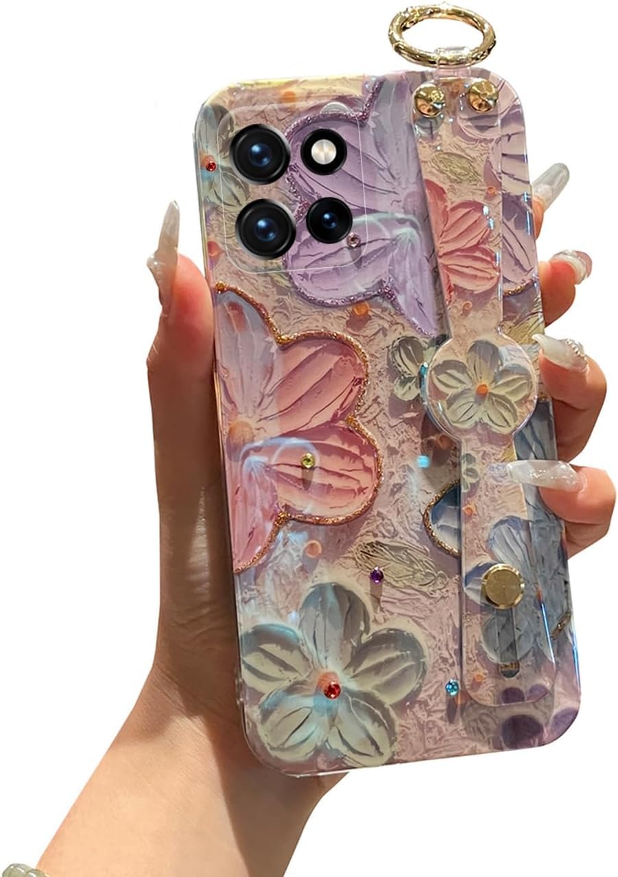 for Motorola Moto G Power 5g 2025 Case 6.8" with Wrist Strap Stand Glitter IMD Cute Kawaii Cartoon Pattern Design Shockproof Protective Phone Cases for Girls & Women - Sunflower