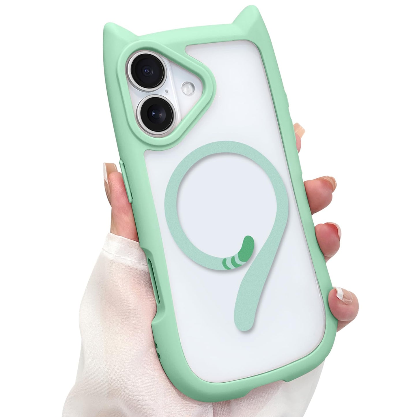 AIGOMARA Cute Kitty Case for iPhone 17 with 3D Cat Ears, Black | Kawaii Magnetic Tail Design [Compatible with MagSafe] Clear Aesthetic Drop Proof Protective Phone Cover for Women Girls