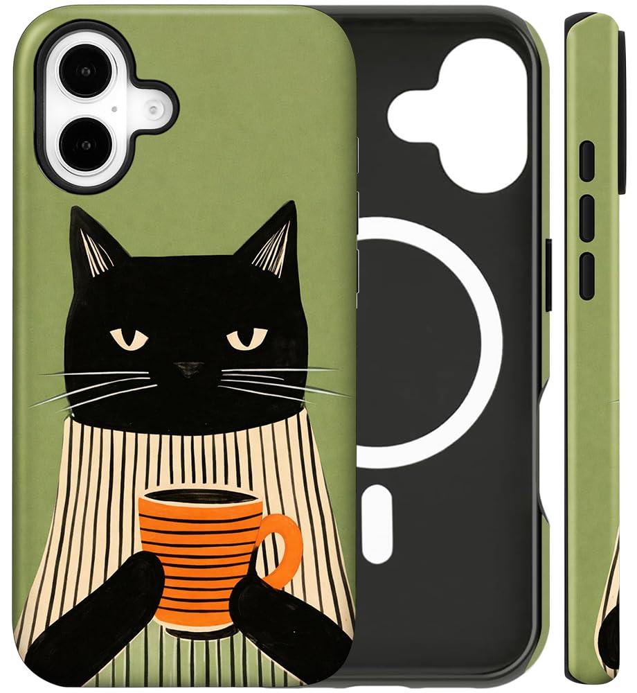 Magnetic for iPhone 13/14 Case Cute Cat Phone Case, Apricot | Shockproof Slim TPU and Hard PC Protective Phone Cover Compatible with MagSafe Designed for Women Girls Gift