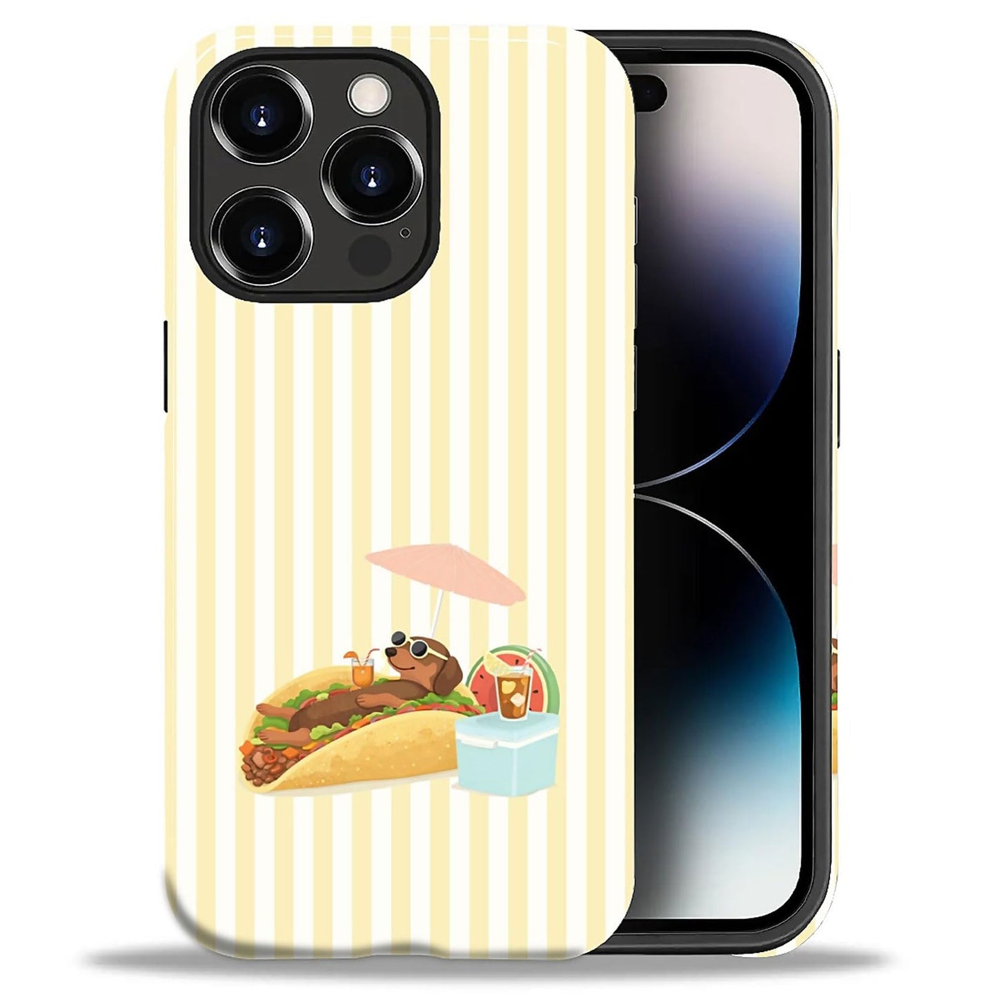 Case Compatible with iPhone 17 Pro,Double Layer Protection, Matte Finish, Anti-Drop and Anti-Fingerprint Armor -Yellow Striped Taco Vacation Sausage Dog Collage