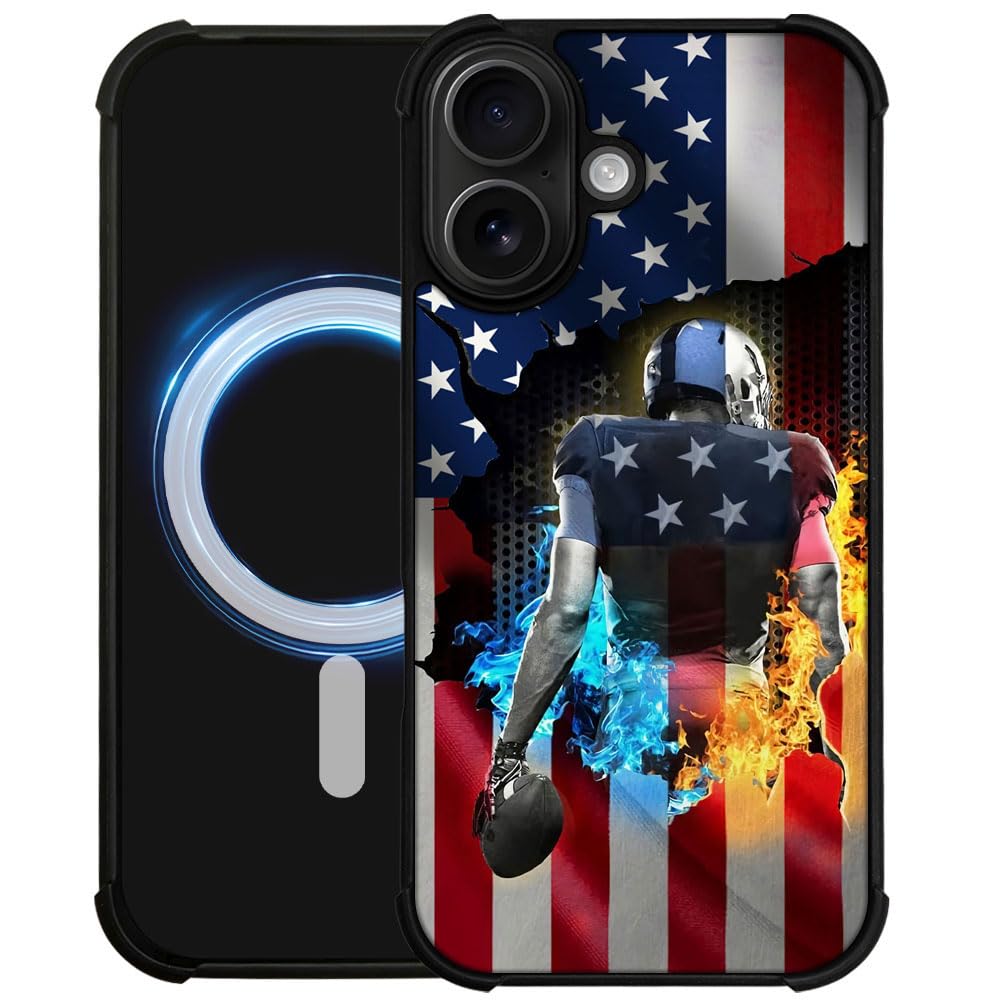 DJSOK Case for iPhone 17,Compatible with MagSafe,Anti-Scratch Shockproof Case,Wood American Flag Fish