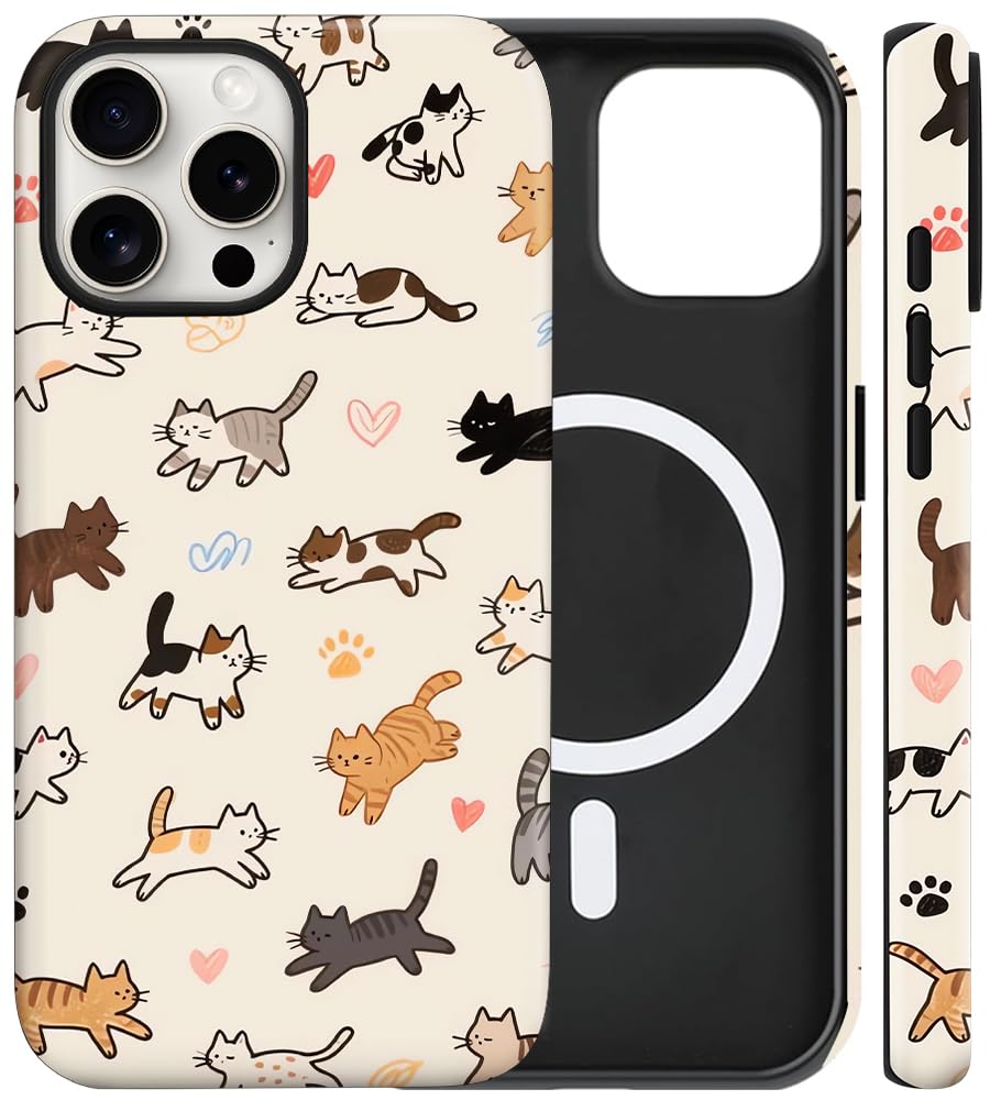 Magnetic for iPhone 13/14 Case Cute Cat Phone Case, Apricot | Shockproof Slim TPU and Hard PC Protective Phone Cover Compatible with MagSafe Designed for Women Girls Gift
