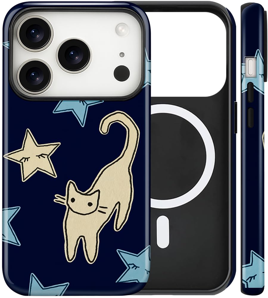 Magnetic for iPhone 13/14 Case Cute Cat Phone Case, Apricot | Shockproof Slim TPU and Hard PC Protective Phone Cover Compatible with MagSafe Designed for Women Girls Gift