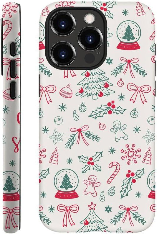 Compatible with iPhone 15 Pro,Durable & Shockproof Phone Case Cover Design - Christmas Retro Doodle