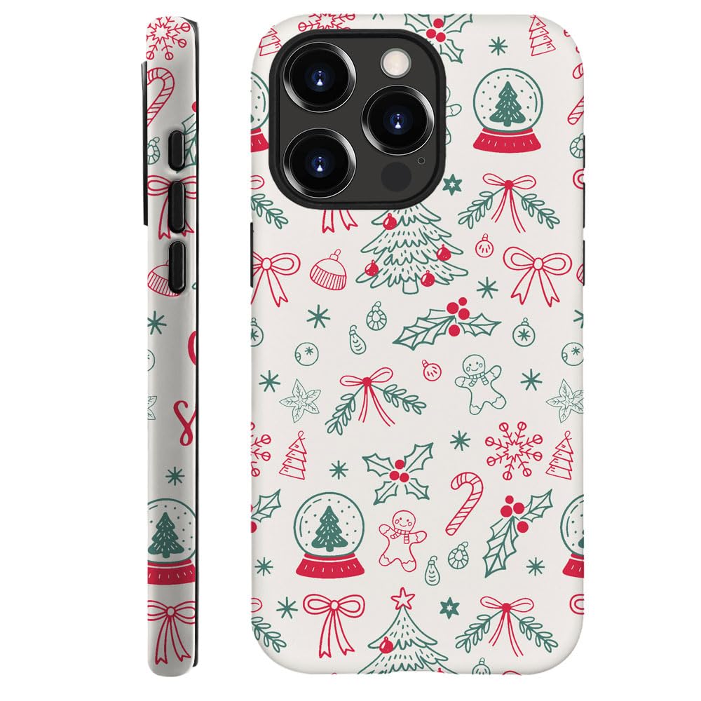 Compatible with iPhone 15 Pro,Durable & Shockproof Phone Case Cover Design - Christmas Retro Doodle