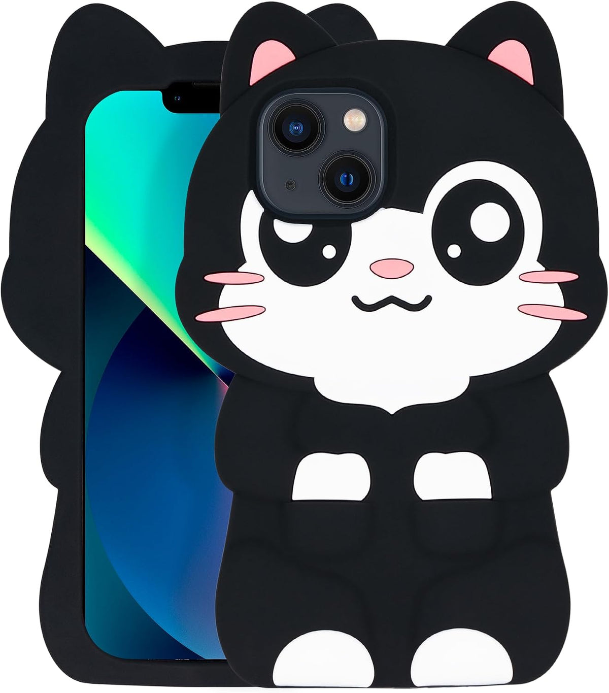 Dumkery Cute iPhone 13 Case, Pocket Cat iPhone 14 Case, Kitty Cat Funny 3D Cartoon Animals Kitten Soft Silicone Shockproof Cases Cover Skin for Girls Kids Women Children