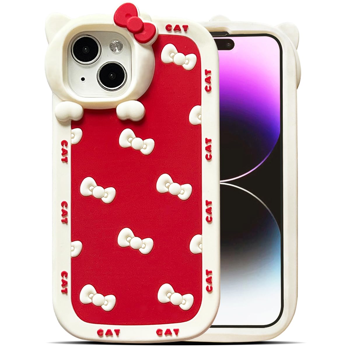 Cute Case for iPhone 17 Pro Max 6.9'', Black Kawaii Funny 3D Bow Cartoon Silicone Cat Phone case, Soft Shockproof Classic Protective Cover for Women Girls, and Kids