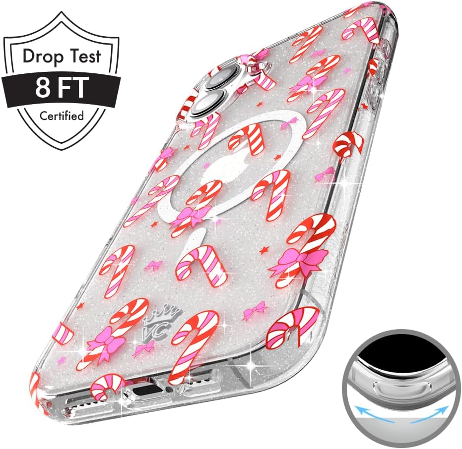 VELVET CAVIAR Christmas Phone Case for iPhone 16 - Compatible with MagSafe [10ft Drop Tested] - Holiday Peppermint Glitter Winter Theme