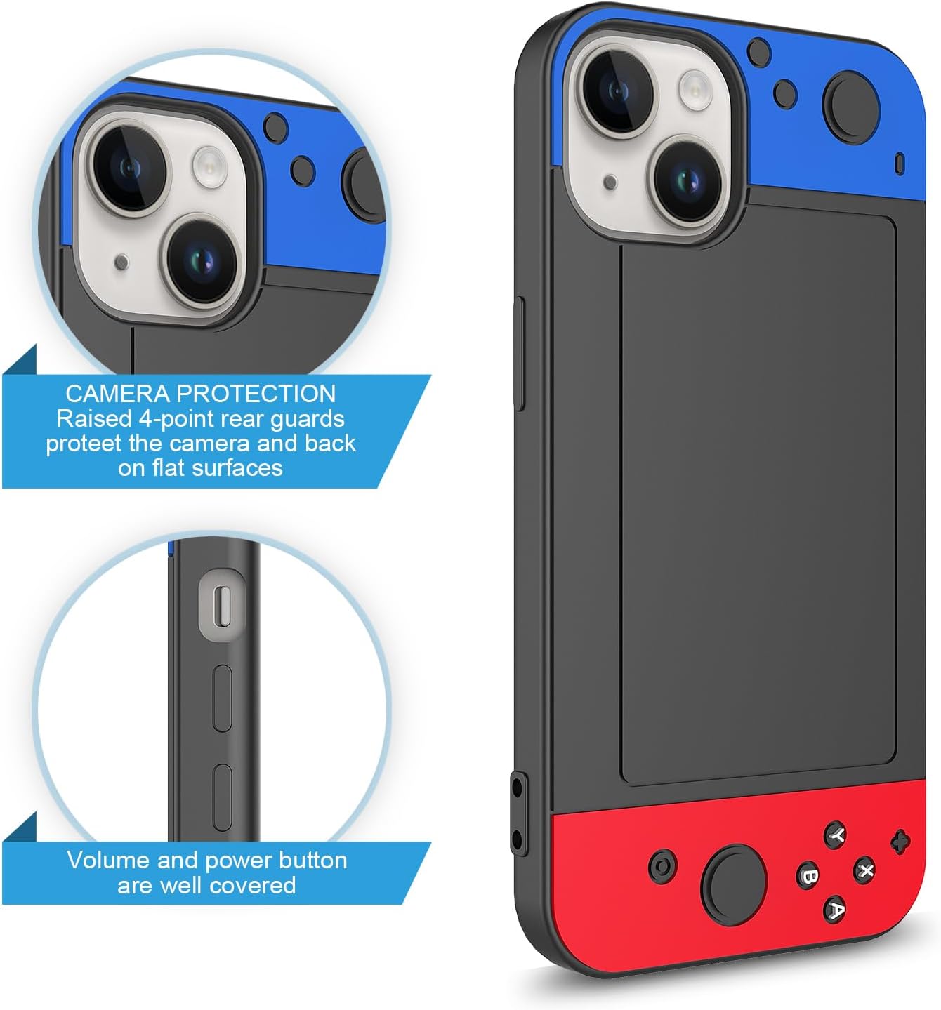 for iPhone 15 Case,for iPhone 14,for iPhone 13 Cover,3D Cartoon Cute Kawaii Fun Cool Video Game Phone Case,Snap On,Anti-Slip,Full Body Protection Cover for Man Women Teen Boy Girl Blue Red Black