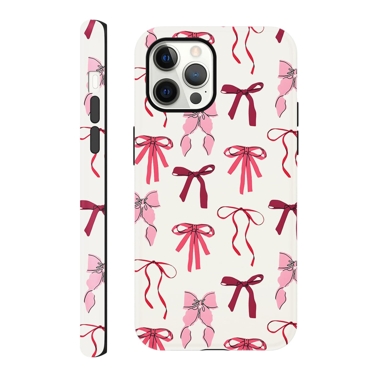 Cute Christmas Bow Phone Case for iPhone 12/12 Pro Case 6.1", Red Green Aesthetic Coquette Preppy Ribbon Bowknot Pattern Design Cover Shockproof Soft TPU Hard PC Protection Girls Women Funda