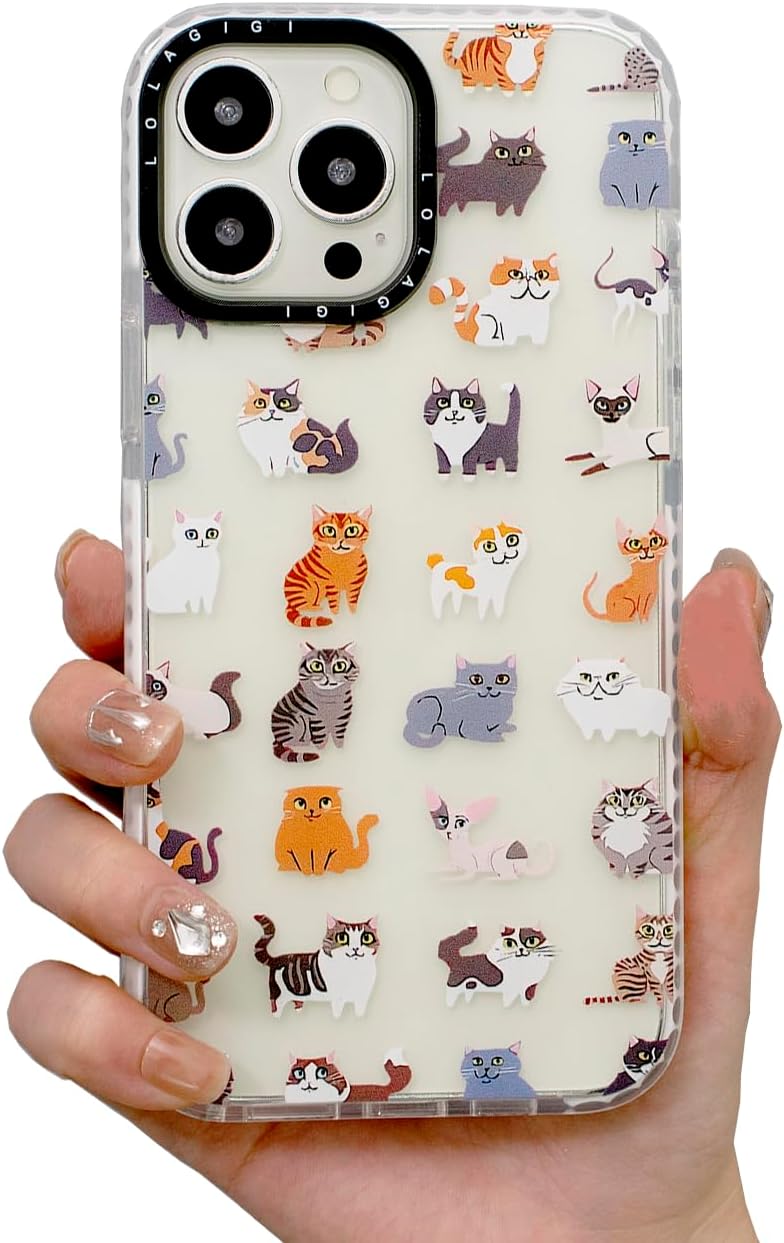 for iPhone 15 Pro Case for Women, Cute Pet Cat Cartoon Art Animal Print Girly Design Kawaii Aesthetic Cartoon Pattern for Girls Teens Soft TPU Phone Case (6.1")