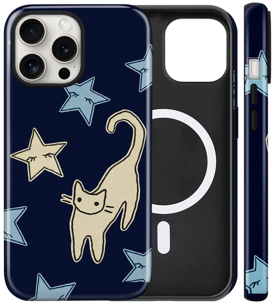 Magnetic for iPhone 13/14 Case Cute Cat Phone Case, Apricot | Shockproof Slim TPU and Hard PC Protective Phone Cover Compatible with MagSafe Designed for Women Girls Gift