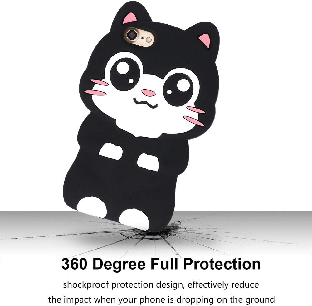 Cute iPhone SE 2020/ SE 2022 Case, Black Cat iPhone 6/ 6s/ 7/8 Case, Funny Kawaii Big Eye Kitty 3D Cartoon Animal Soft Silicone Full Protection Cover for Girls Women