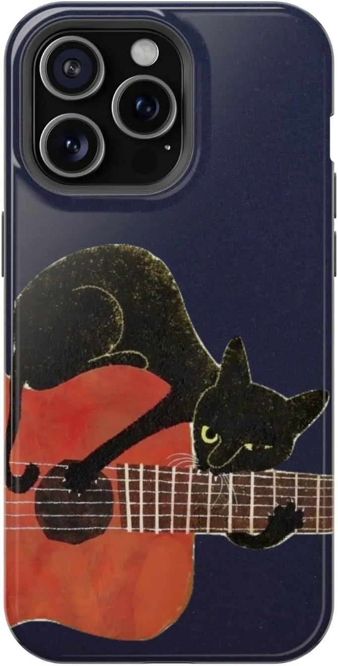 Vintage Black Cat Phone Case for iPhone Samsung, Midnight Aesthetic Design, Shockproof Durable Cover, Trendy Goth Gift for Cat Lovers (Cat with Wine Glass, iPhone 17)