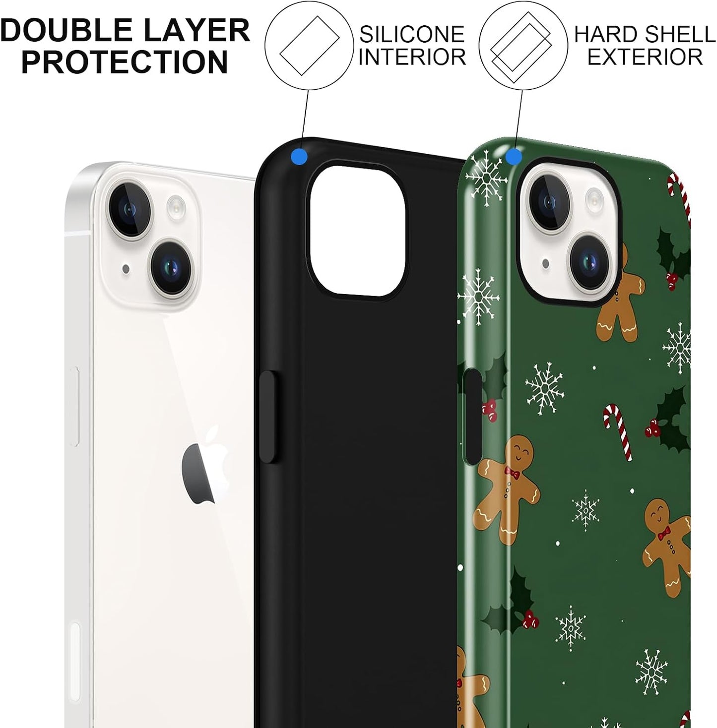 Merry Christmas Phone Case for iPhone 13/14, Cute Case with Candy Gingerbread Man Pattern, Hybrid Durable Shockproof Soft Silicone Cover for Girl Women Men Boys