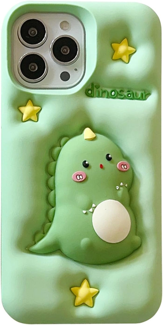 3D Dinosaur Case,Cartoon Cute Kawaii Character Funny Pressing Dinosaur Kids Teens Girls Women Shockproof Soft Silicone Case for iPhone 13/iPhone 14/iPhone 15 6.1 inch