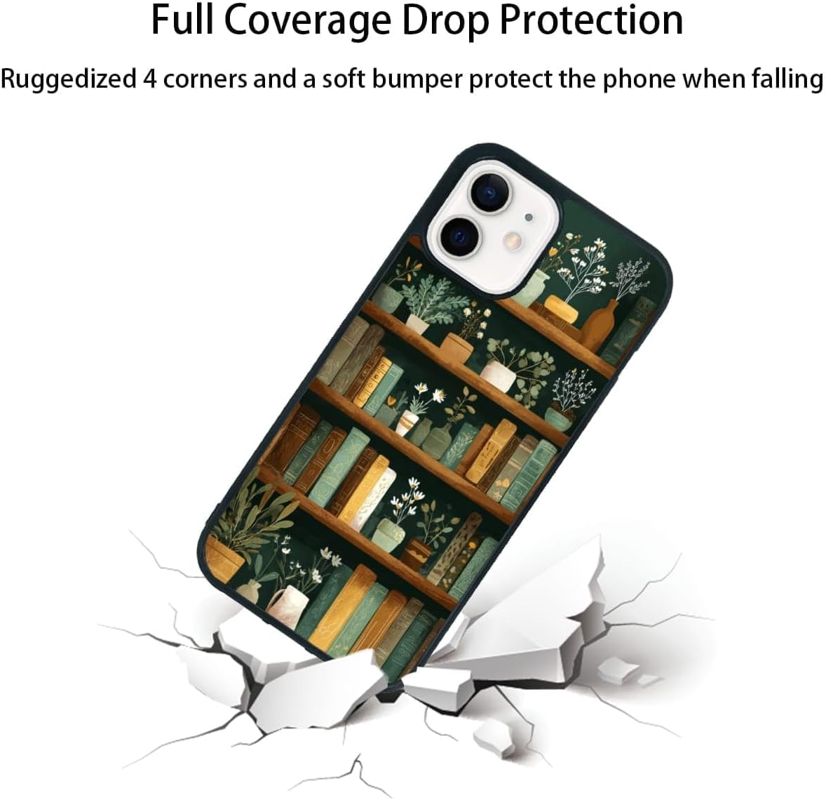 Aesthetic Bookshelf Urban Jungle Potted Plants Botanical Phone Case, Shockproof Protective Cover for iPhone 11 12 13 14 15 16 17 Pro Max Plus Mini XR 7 8 SE