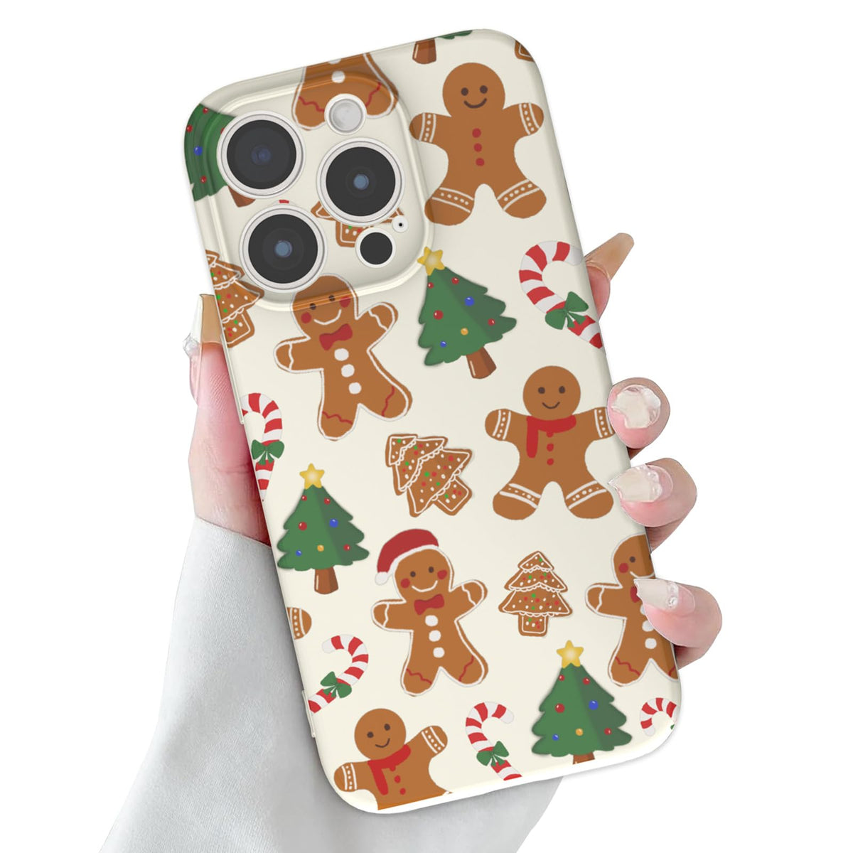 Christmas Case for iPhone 13 Case Cute Xmas Merry Christmas Tree Gingerbread Man Pattern Santa Holiday Aesthetic Gifts Girly Girls Women Kids Soft TPU Protective Cover, Beige