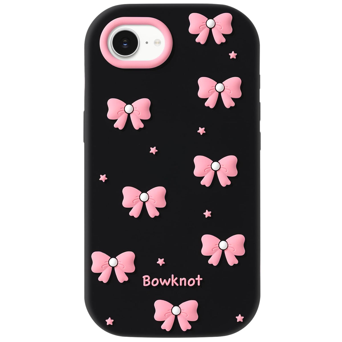 Cute Phone Case Compatible with iPhone 13/14/ 15, Bow 3D Cartoon Soft Silicone Heavy Duty Protection Shockproof Cases Cover for Girls Women, Light Pink