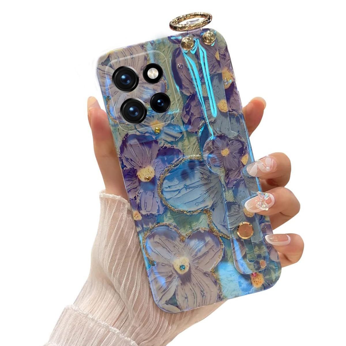 for Motorola Moto G Power 5g 2025 Case 6.8" with Wrist Strap Stand Glitter IMD Cute Kawaii Cartoon Pattern Design Shockproof Protective Phone Cases for Girls & Women - Sunflower