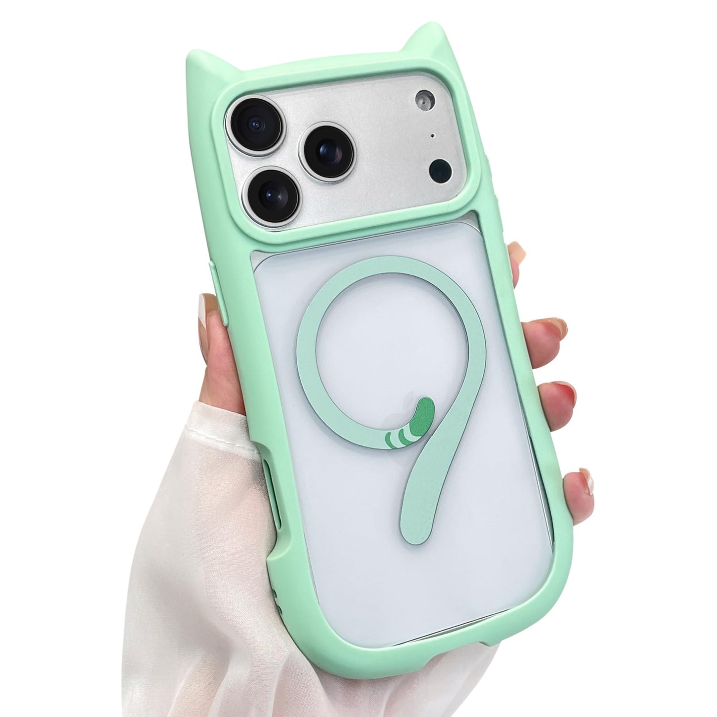 AIGOMARA Cute Kitty Case for iPhone 17 with 3D Cat Ears, Black | Kawaii Magnetic Tail Design [Compatible with MagSafe] Clear Aesthetic Drop Proof Protective Phone Cover for Women Girls