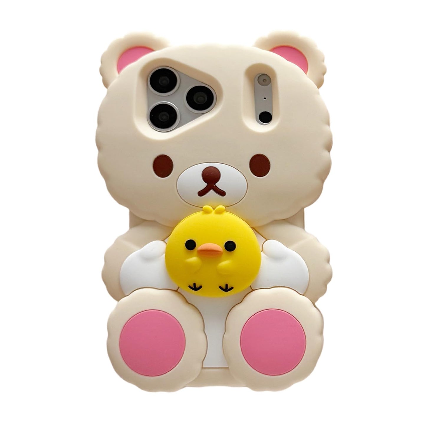 Yatchen Bear Case Compatible with iPhone 16,Kawaii Phone Cases Cute 3D Cartoon Teddy Bear with Keychain Women Girls Soft Silicone Shockproof Cover for iPhone 16