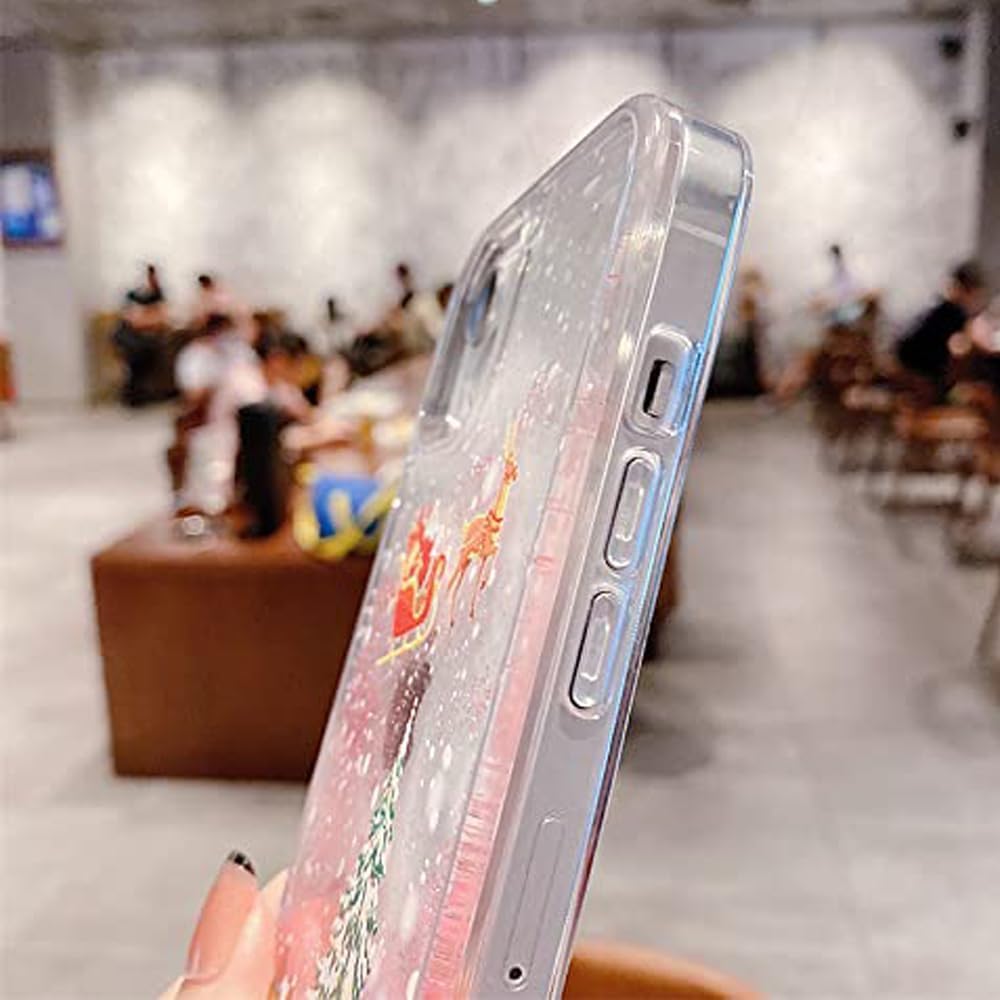Changjia Glitter Christmas Case for iPhone 17, Cute Christmas Tree Santa Elk Liquid Flowing Floating Moving Bling Sparkle Clear Bumper Shockproof Women Girls Slim Phone Case for iPhone 17 6.3", Silver
