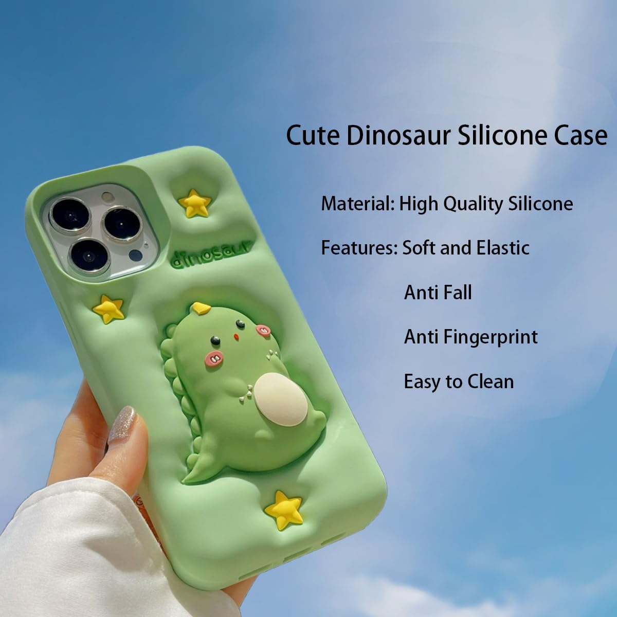 3D Dinosaur Case,Cartoon Cute Kawaii Character Funny Pressing Dinosaur Kids Teens Girls Women Shockproof Soft Silicone Case for iPhone 13/iPhone 14/iPhone 15 6.1 inch