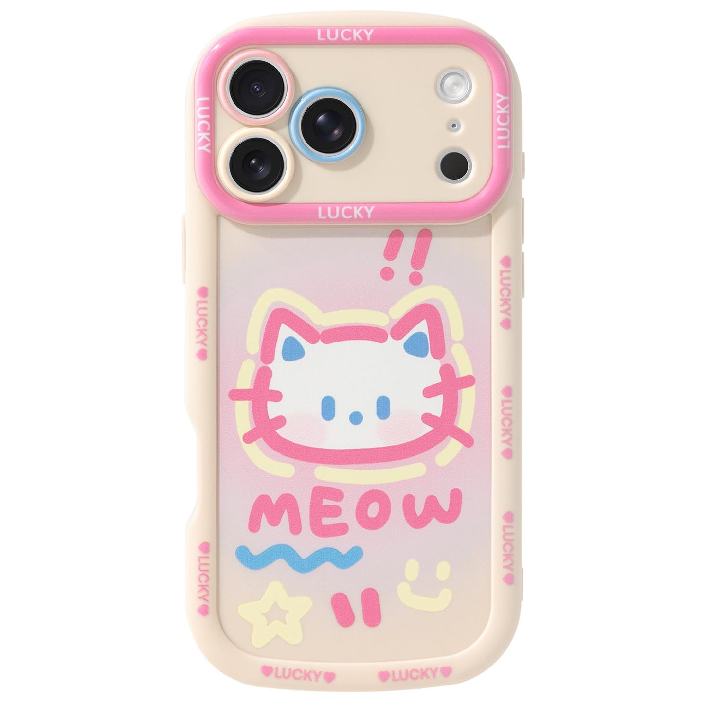 Cute Phone Case Compatible with iPhone 15, Big Head Kitty Cat, Animals Cartoon Soft Touch TPU Heavy Duty Protection Bumper Case Cover for Girls Kids Women